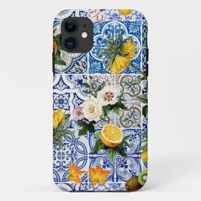 Sicilian style tiles with flowers and lemon  Case-Mate iPhone case (Back)