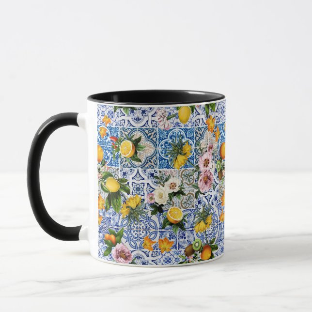 Sicilian style tiles with flowers and lemon mug (Left)