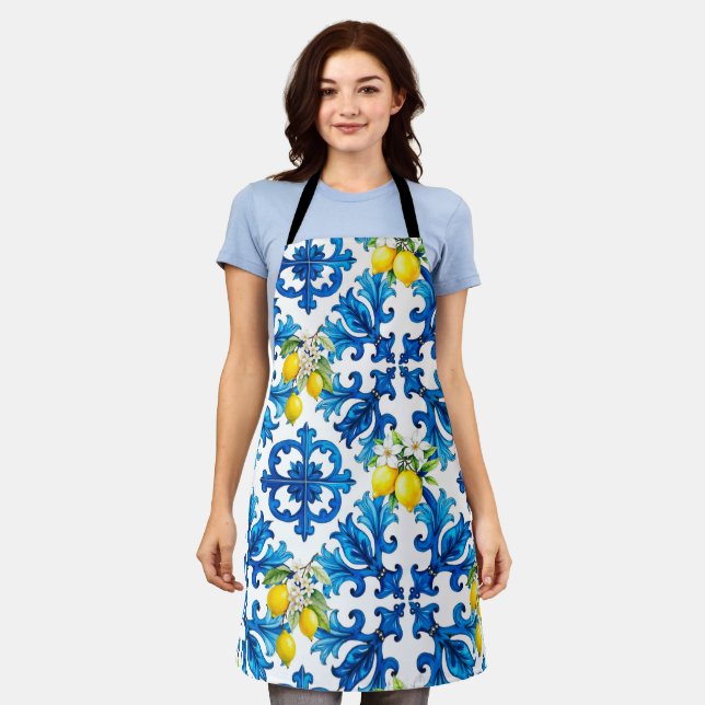 Sicilian,summer,lemon,mosaic,blue  apron (Worn)
