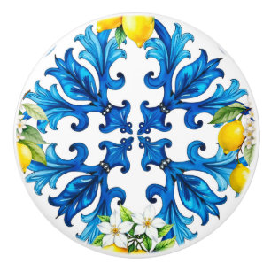 Sicilian,summer,lemon,mosaic,blue  ceramic knob