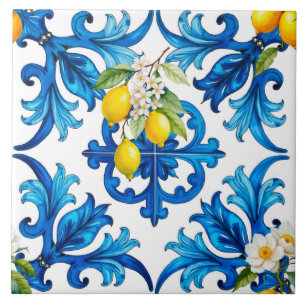 Sicilian,summer,lemon,mosaic,blue  ceramic tile