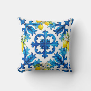 Sicilian,summer,lemon,mosaic,blue cushion