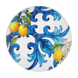 Sicilian,summer,lemon,mosaic,blue  cutting board