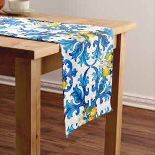Sicilian,summer,lemon,mosaic,blue, Medium Table Runner