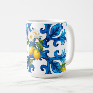 Sicilian,summer,lemon,mosaic,blue,scarf, Coffee Mug