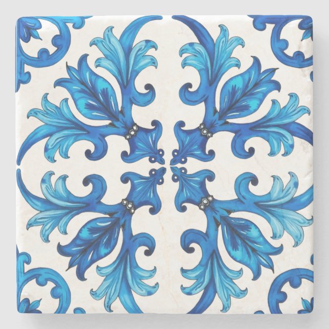 Sicilian,summer,lemon,mosaic,blue, Stone Coaster (Front)