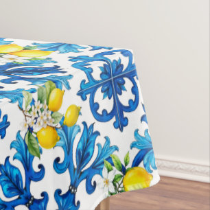 Sicilian,summer,lemon,mosaic,blue  tablecloth