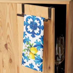 Sicilian,summer,lemon,mosaic,blue tea towel