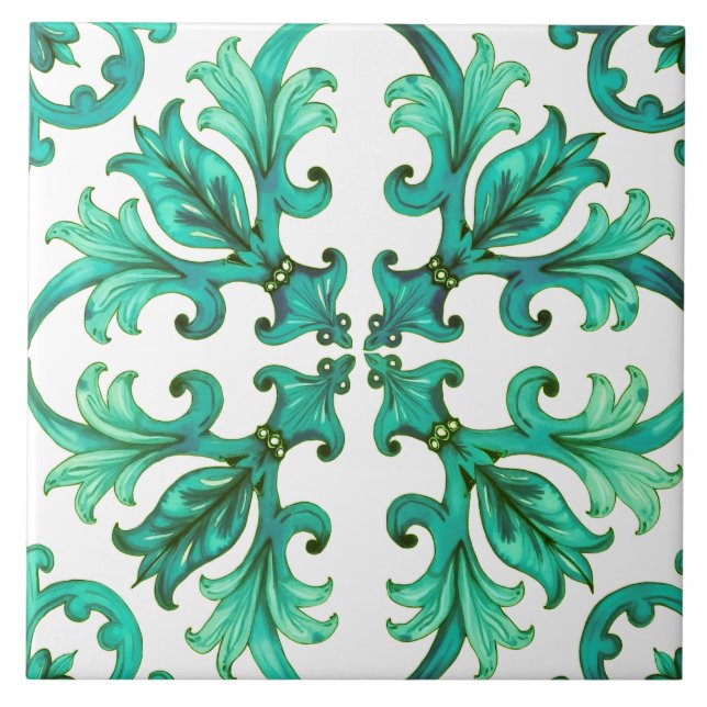 Sicilian,summer,lemon,mosaic,green, Ceramic Tile (Front)