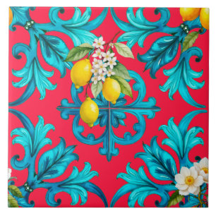Sicilian,summer,lemon,mosaic,pink, Ceramic Tile