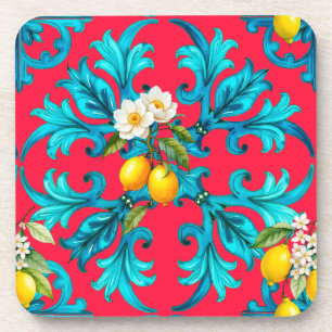 Sicilian,summer,lemon,mosaic,pink, Coaster