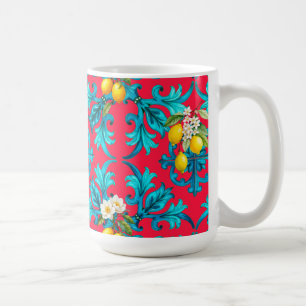 Sicilian,summer,lemon,mosaic,pink, Coffee Mug