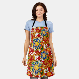 Sicilian sun,half moon,summer,majolica,lemon, apron