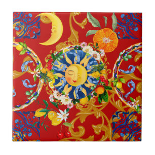 Sicilian sun,half moon,summer,majolica,lemon art, ceramic tile