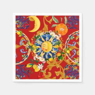Sicilian sun,half moon,summer,majolica,lemon art, napkin