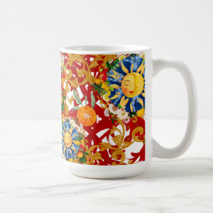 Sicilian sun,half moon,summer,majolica,lemon, coffee mug