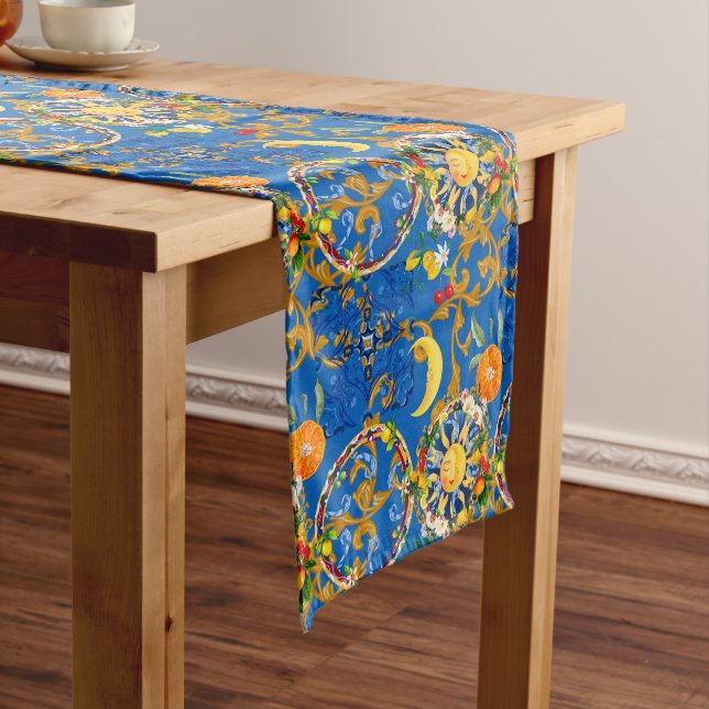 Sicilian sun,half moon,summer,majolica,lemon, medium table runner (In Situ)