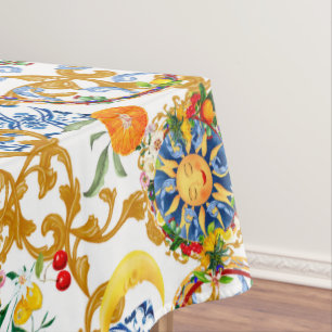 Sicilian sun,half moon,summer,majolica,lemon, tablecloth