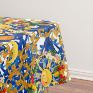 Sicilian sun,half moon,summer,majolica,lemon, tablecloth