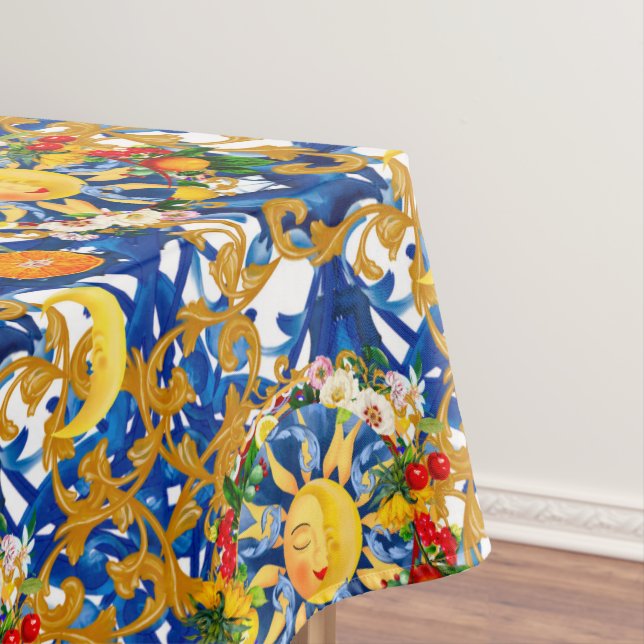 Sicilian sun,half moon,summer,majolica,lemon, tablecloth (In Situ)