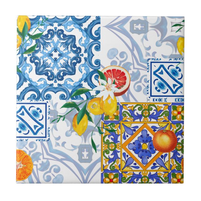 Sicilian sun,lemon,majolica, ceramic tile (Front)