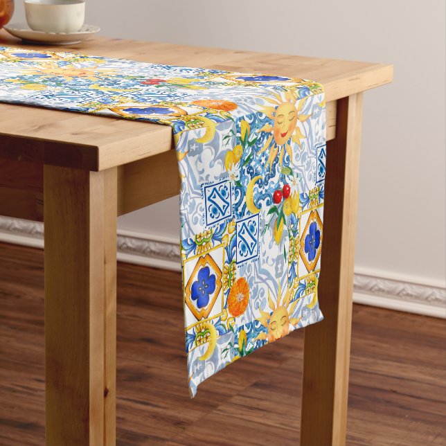 Sicilian sun,lemon,majolica, short table runner (In Situ)
