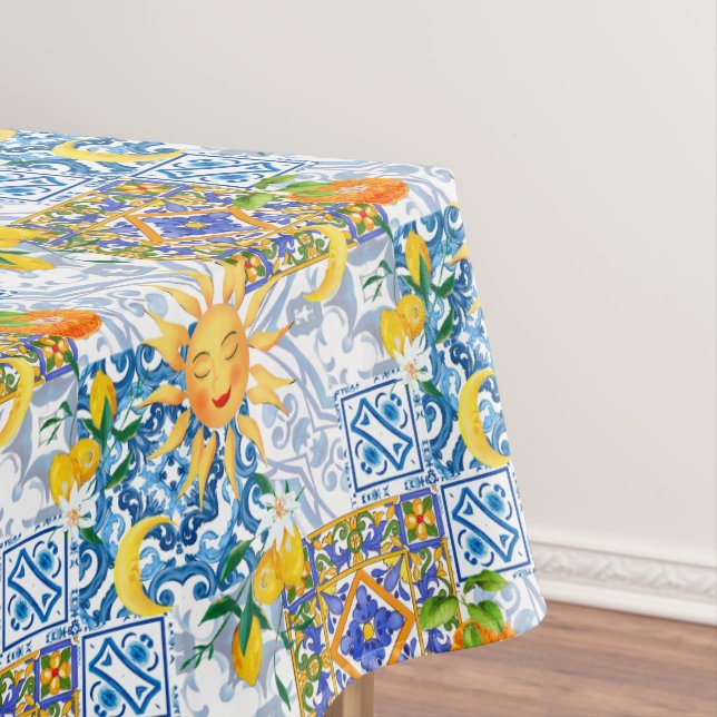 Sicilian sun,lemon,majolica,Table Runner Tablecloth (In Situ)