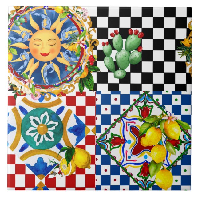 Sicilian sun,lemon,mediterranean tiles, ceramic tile (Front)