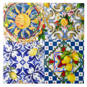 Sicilian sun,lemon,mediterranean tiles, ceramic tile