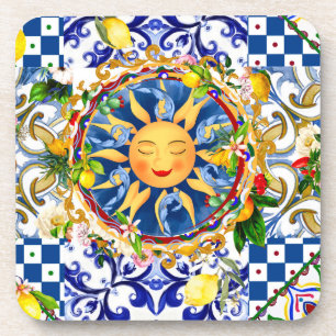 Sicilian sun,lemon,mediterranean tiles, coaster