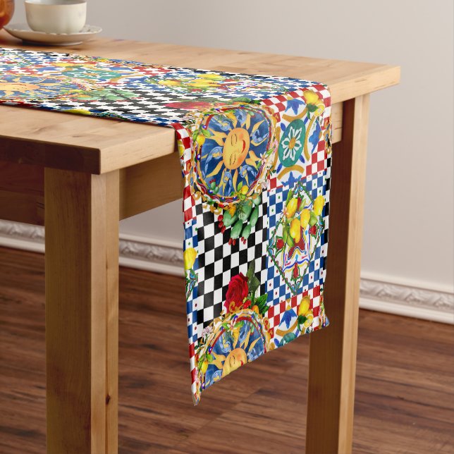 Sicilian sun,lemon,mediterranean tiles, medium table runner (In Situ)