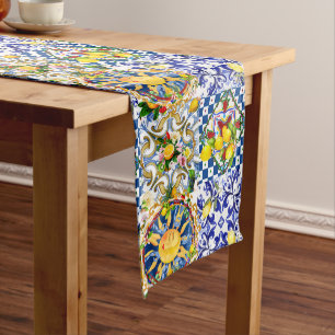 Sicilian sun,lemon,mediterranean tiles, medium table runner