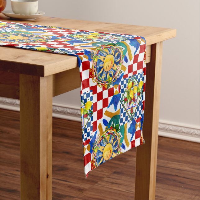 Sicilian sun,lemon,mediterranean tiles, medium table runner (In Situ)