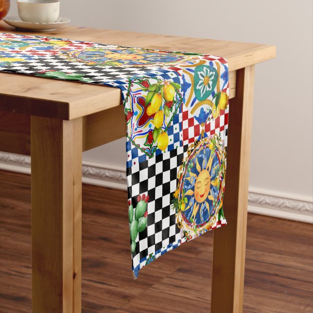 Sicilian sun,lemon,mediterranean tiles, medium table runner (In Situ)