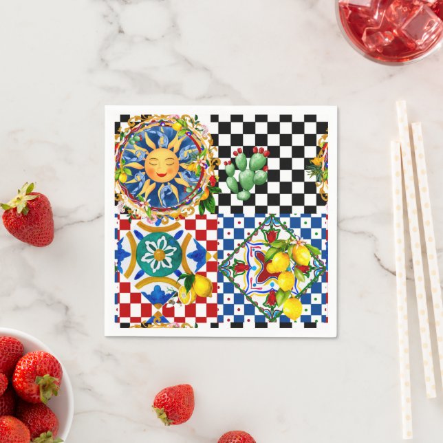 Sicilian sun,lemon,mediterranean tiles, napkin (Insitu)