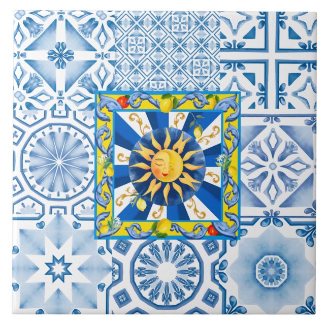 Sicilian sun,lemon,mosaic,majolica, ceramic tile (Front)