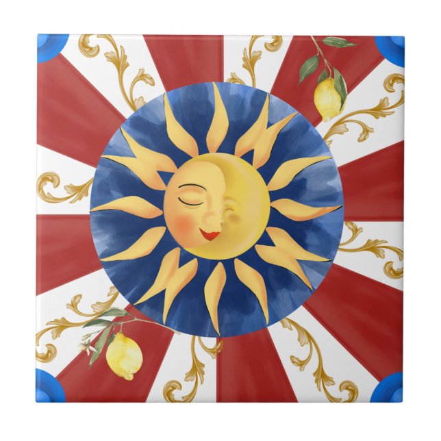 Sicilian sun, majolica, ceramic tile (Front)