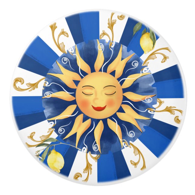 Sicilian sun, majolica,lemon, ceramic knob (Front)