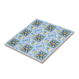 Sicilian sun, majolica,lemon, ceramic tile