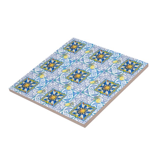Sicilian sun, majolica,lemon, ceramic tile (Side)