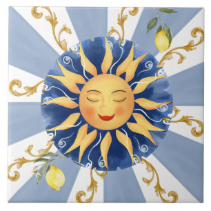 Sicilian sun,mosaic,Mediterranean, Ceramic Tile