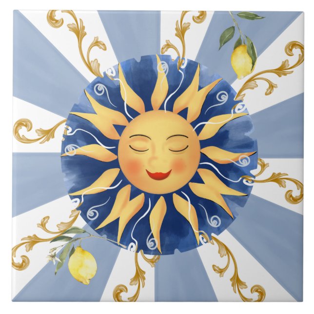 Sicilian sun,mosaic,Mediterranean, Ceramic Tile (Front)