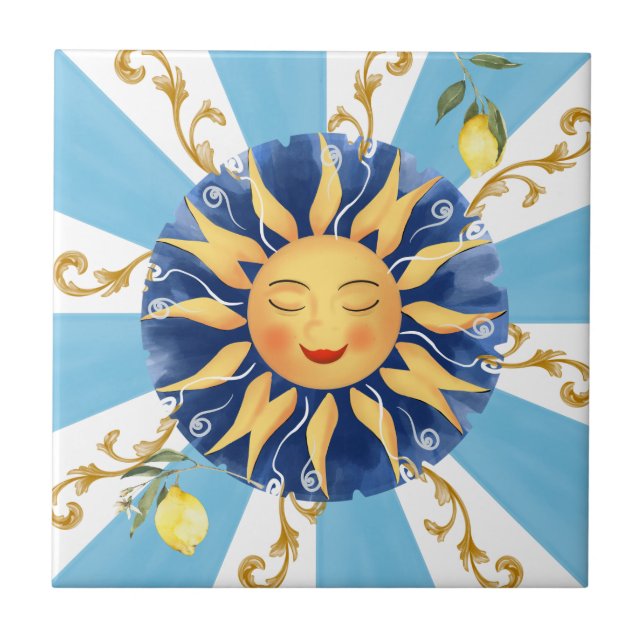 Sicilian sun,mosaic,Mediterranean, Ceramic Tile (Front)