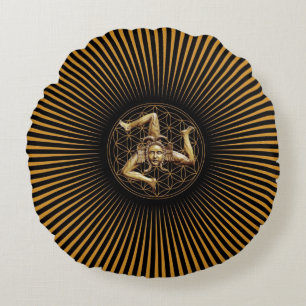 Sicilian Sun, Optical Illusion, Round Pillow