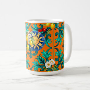 Sicilian sun,summer,lemon,mosaic,blue, coffee mug
