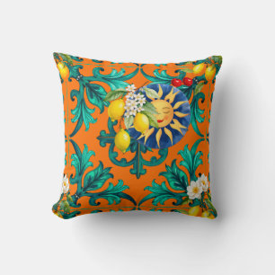 Sicilian sun,summer,lemon,mosaic,blue, cushion