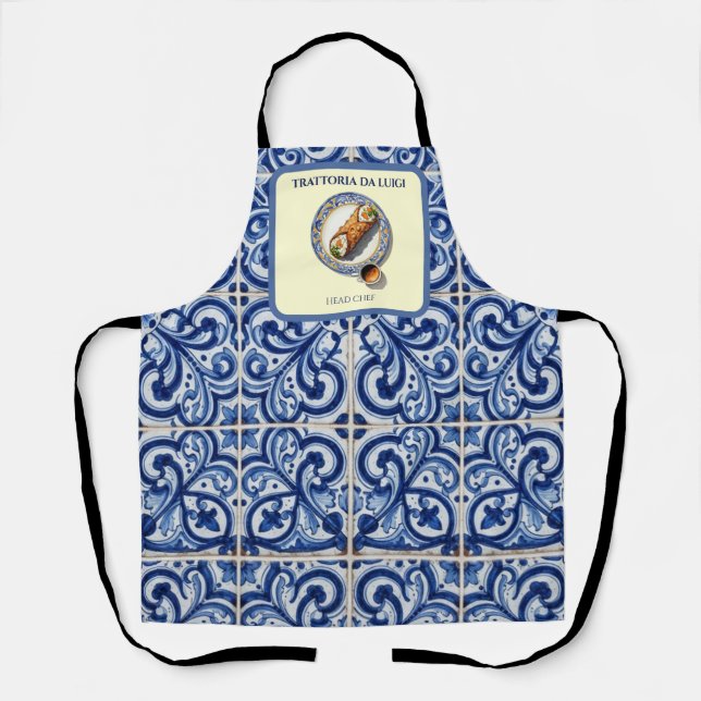 Sicilian Tile Cannoli Dessert Chef Waiter Apron (Front)