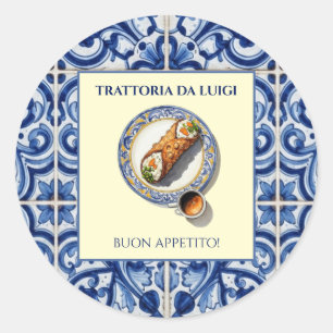 Sicilian Tile Cannoli Dessert Favour Packaging Classic Round Sticker