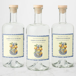 Sicilian Tile Italian Restaurant Custom Limoncello Liquor Bottle Label