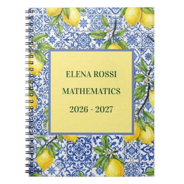 Sicilian Tile & Lemon Personalised Back to School Notebook (Front)